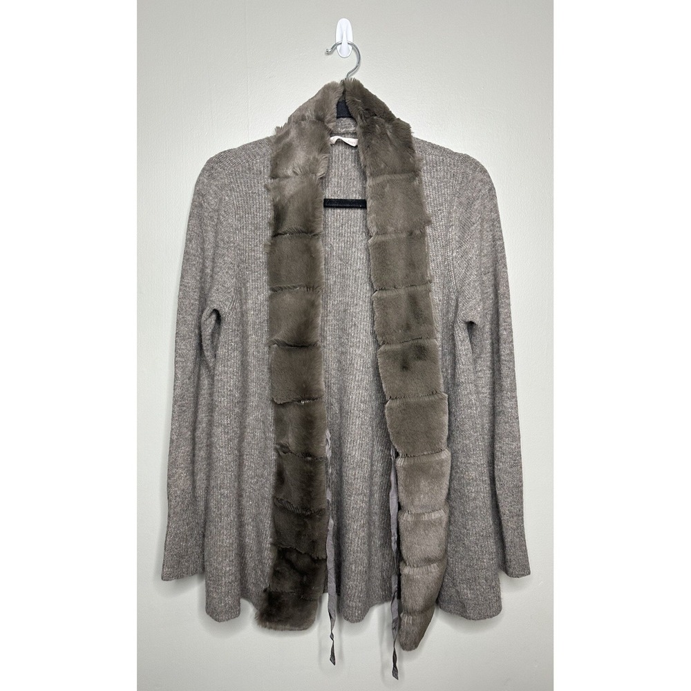 Soft Surroundings Cardigan Sweater Womens Size Medium Brown Faux Fur Collar Knit